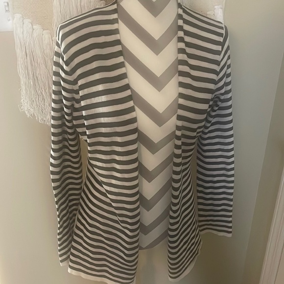 Melrose Chic Sweaters - Black & White Striped Open Front Cardigan by Melrose Chic Size Large